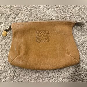 LOEWE Anagram Camel Leather Clutch Bag Unisex Authentic